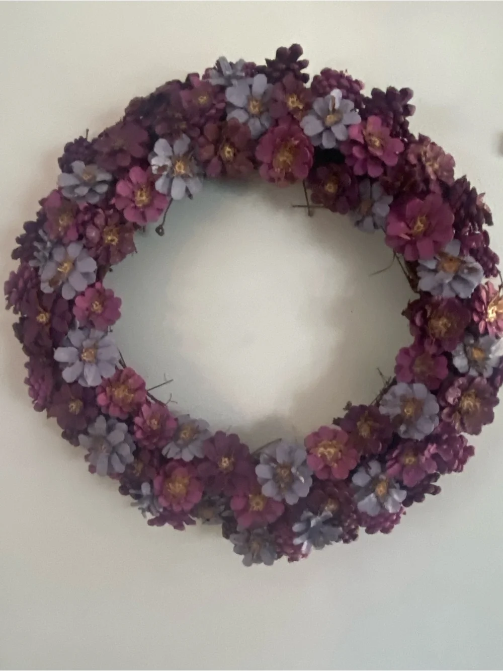Purple Floral 20” Pinecone Spring/Summer Door Wreath